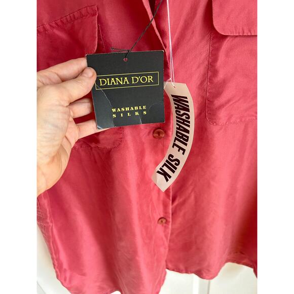 Vintage Deadstock Salmon Washable Silk Short Sleeve Button Down Blouse Sz M - Picture 3 of 8